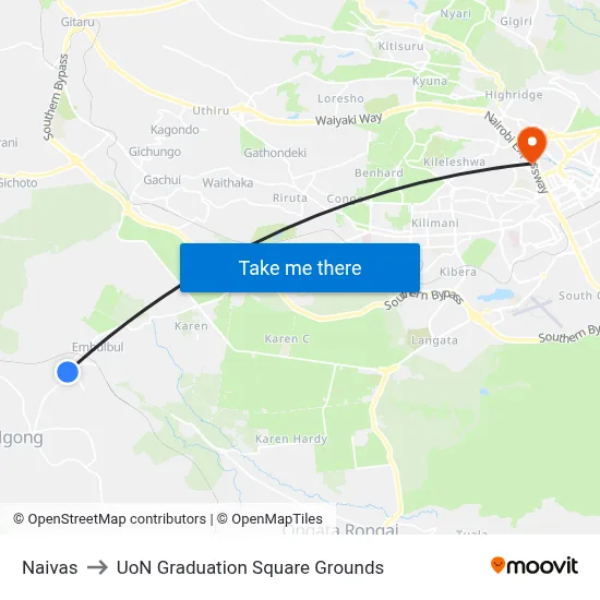 Naivas to UoN Graduation Square Grounds map