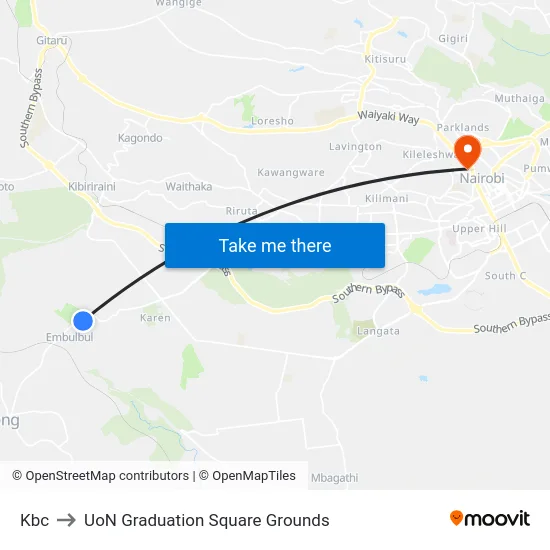 Kbc to UoN Graduation Square Grounds map