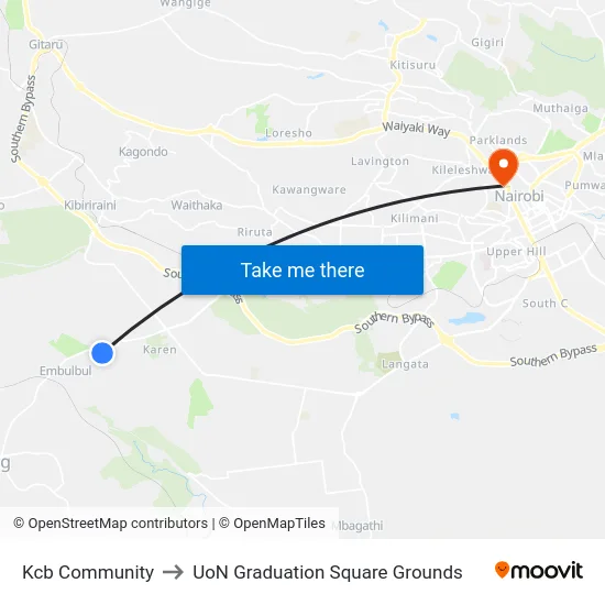 Kcb Community to UoN Graduation Square Grounds map