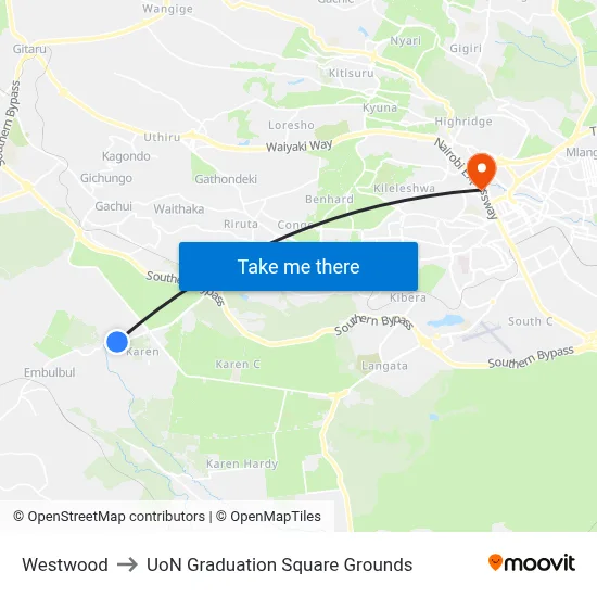 Westwood to UoN Graduation Square Grounds map