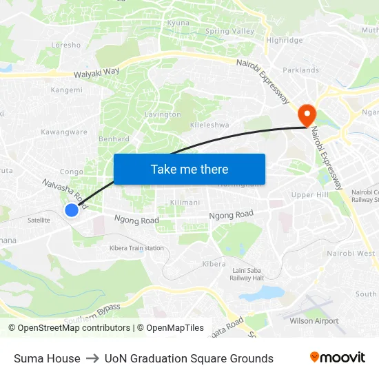Suma House to UoN Graduation Square Grounds map