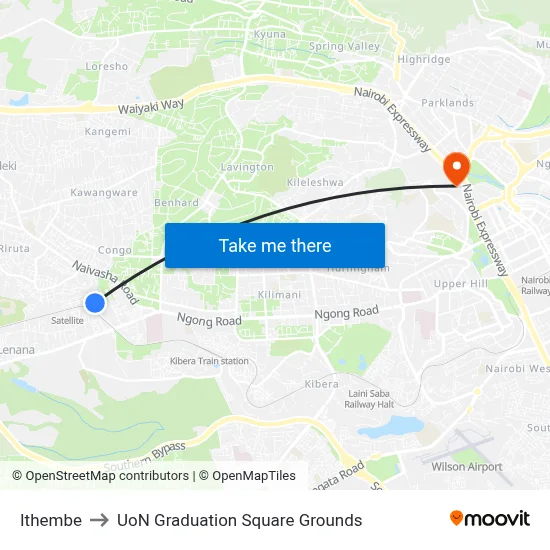 Ithembe to UoN Graduation Square Grounds map