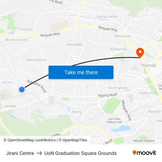 Jirani Centre to UoN Graduation Square Grounds map