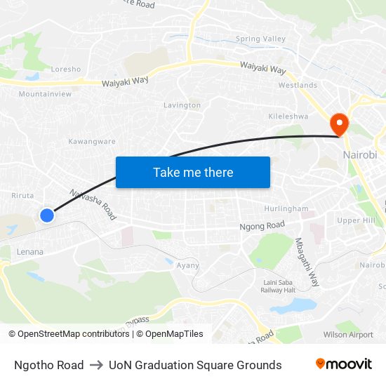 Ngotho Road to UoN Graduation Square Grounds map