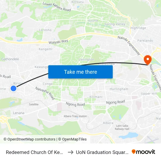 Redeemed Church Of Kenya/Kaberia to UoN Graduation Square Grounds map
