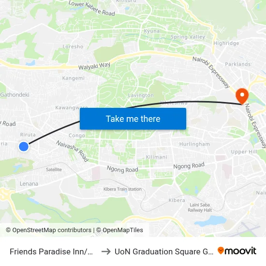 Friends Paradise Inn/Kaberia to UoN Graduation Square Grounds map