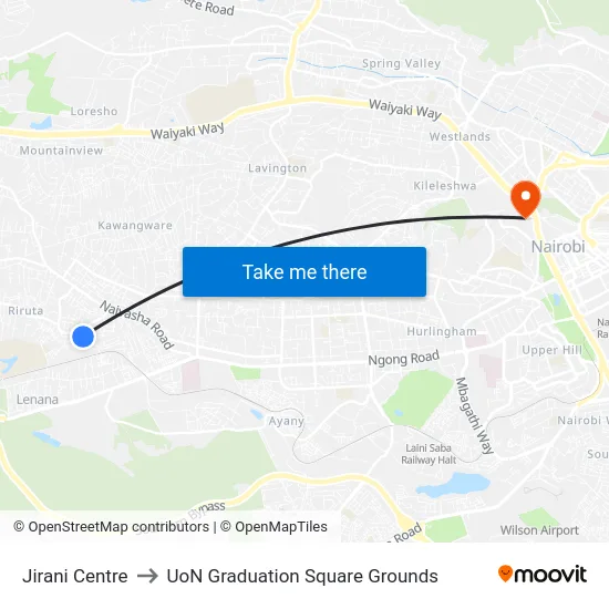 Jirani Centre to UoN Graduation Square Grounds map