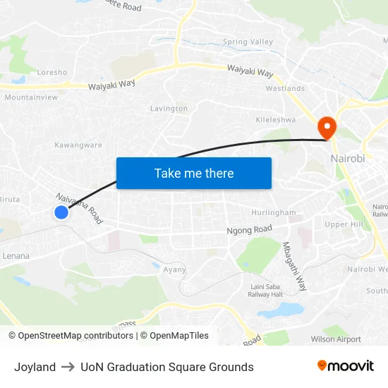 Joyland to UoN Graduation Square Grounds map