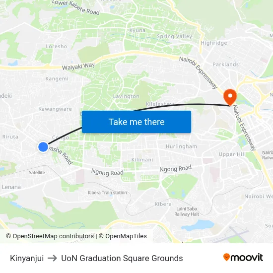 Kinyanjui to UoN Graduation Square Grounds map
