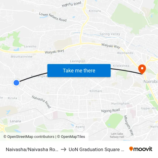 Naivasha/Naivasha Road Flat to UoN Graduation Square Grounds map