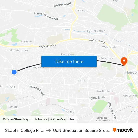 St.John College Riruta to UoN Graduation Square Grounds map