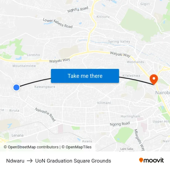 Ndwaru to UoN Graduation Square Grounds map