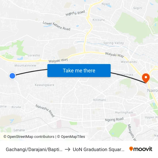 Gachangi/Darajani/Baptist Church to UoN Graduation Square Grounds map