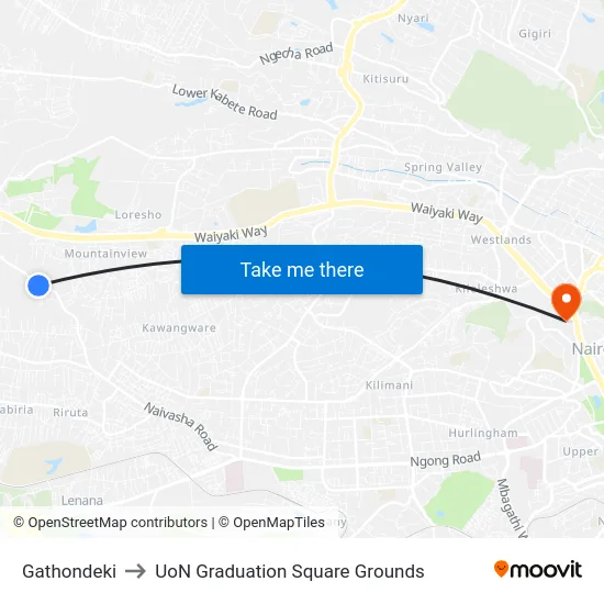 Gathondeki to UoN Graduation Square Grounds map