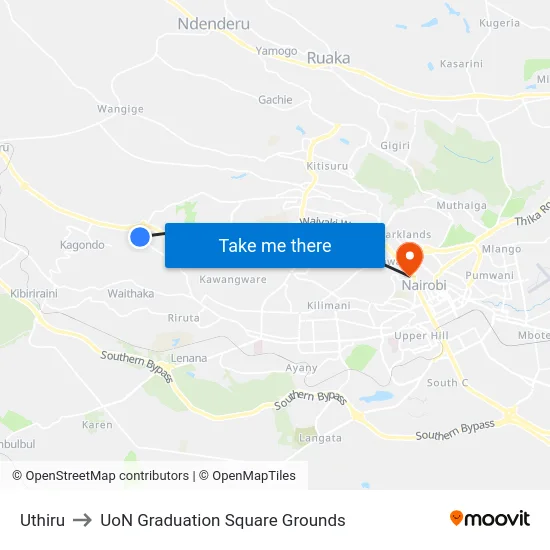 Uthiru to UoN Graduation Square Grounds map