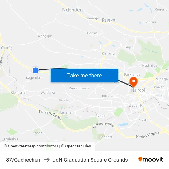 87/Gachecheni to UoN Graduation Square Grounds map
