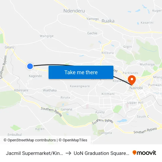 Jacmil Supermarket/Kinoo Stage to UoN Graduation Square Grounds map
