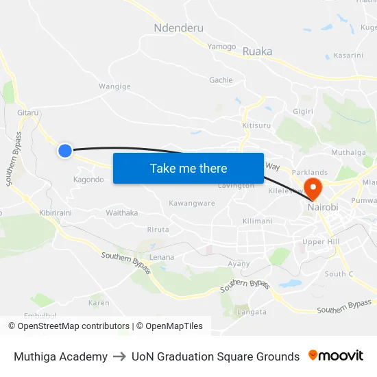Muthiga Academy to UoN Graduation Square Grounds map