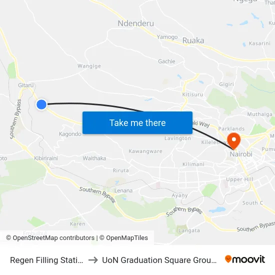 Regen Filling Station to UoN Graduation Square Grounds map