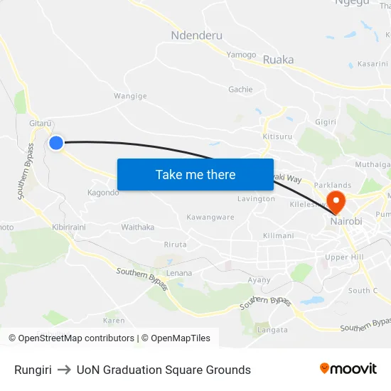Rungiri to UoN Graduation Square Grounds map