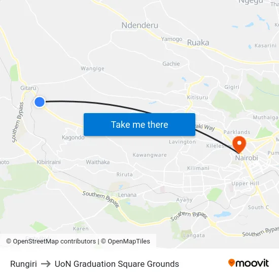 Rungiri to UoN Graduation Square Grounds map