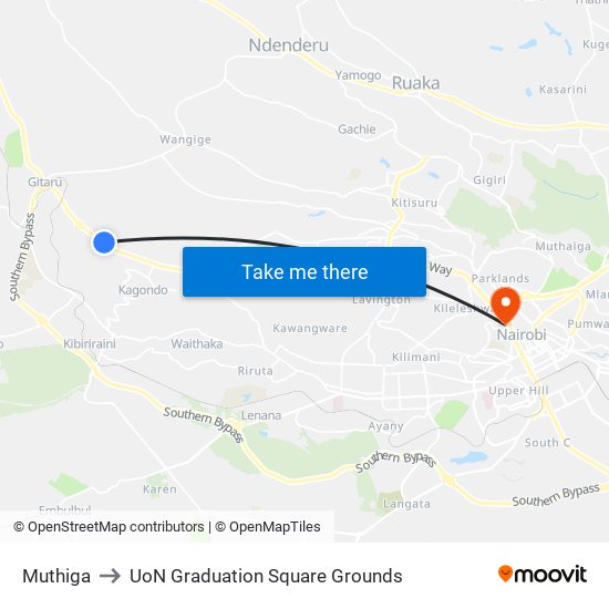 Muthiga to UoN Graduation Square Grounds map