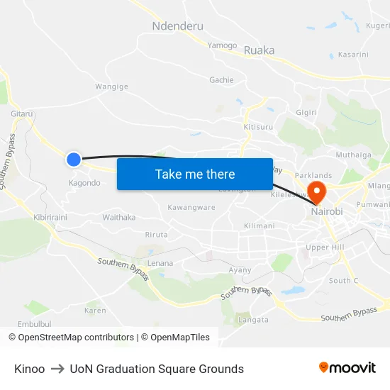 Kinoo to UoN Graduation Square Grounds map