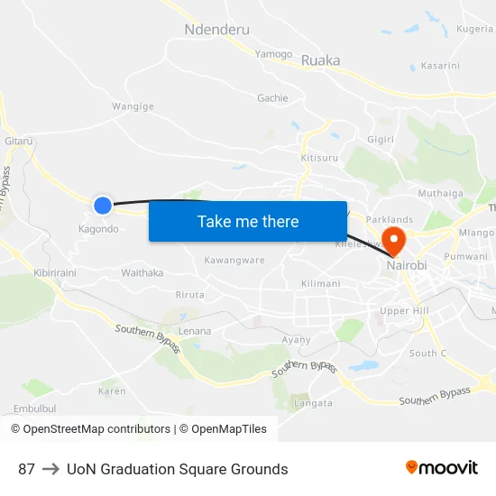 87 to UoN Graduation Square Grounds map