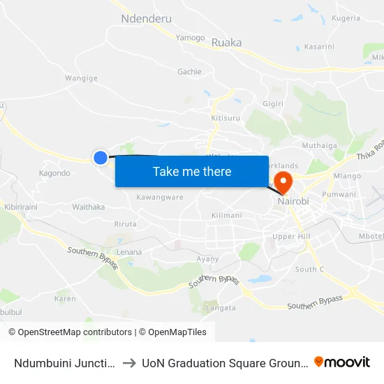 Ndumbuini Junction to UoN Graduation Square Grounds map