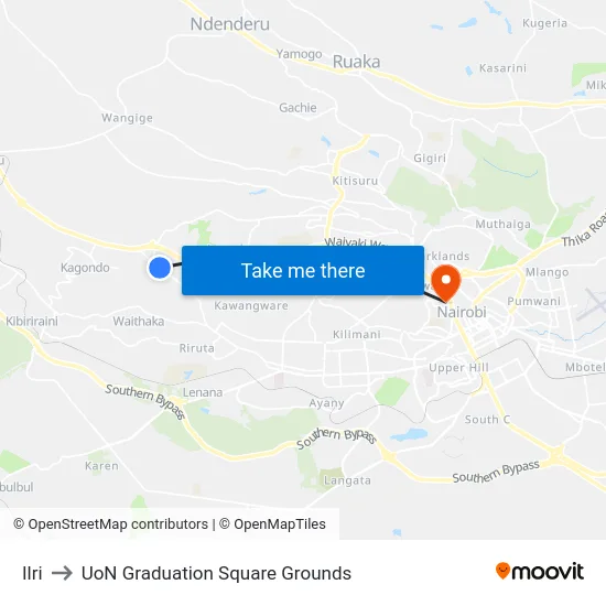Ilri to UoN Graduation Square Grounds map