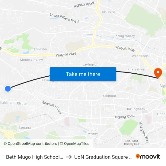 Beth Mugo High School Kaberia to UoN Graduation Square Grounds map
