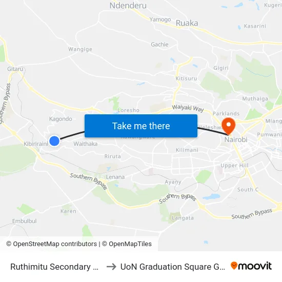 Ruthimitu Secondary School to UoN Graduation Square Grounds map