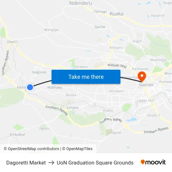 Dagoretti Market to UoN Graduation Square Grounds map