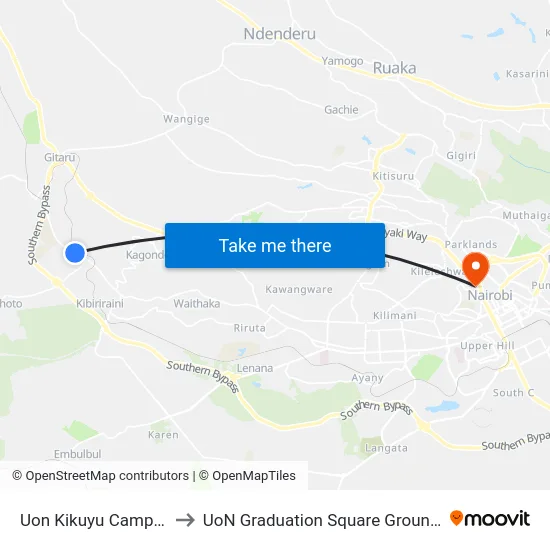 Uon Kikuyu Campus to UoN Graduation Square Grounds map