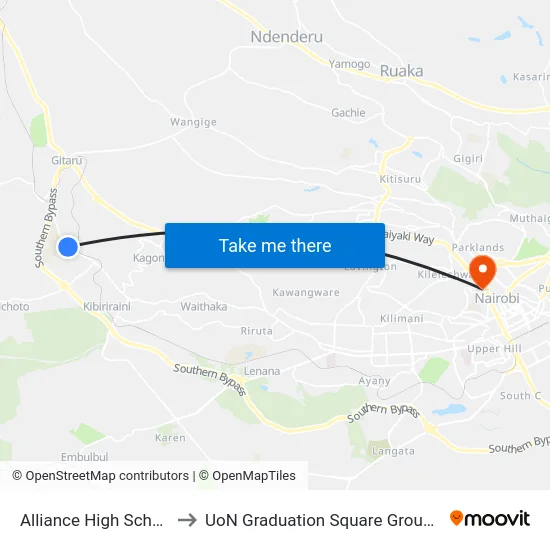 Alliance High School to UoN Graduation Square Grounds map