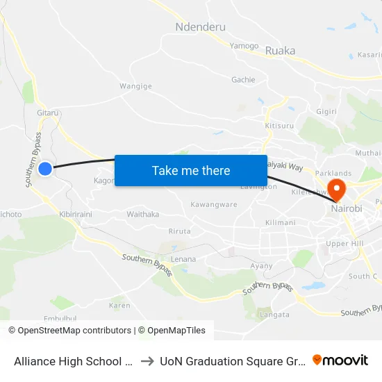 Alliance High School Stage to UoN Graduation Square Grounds map