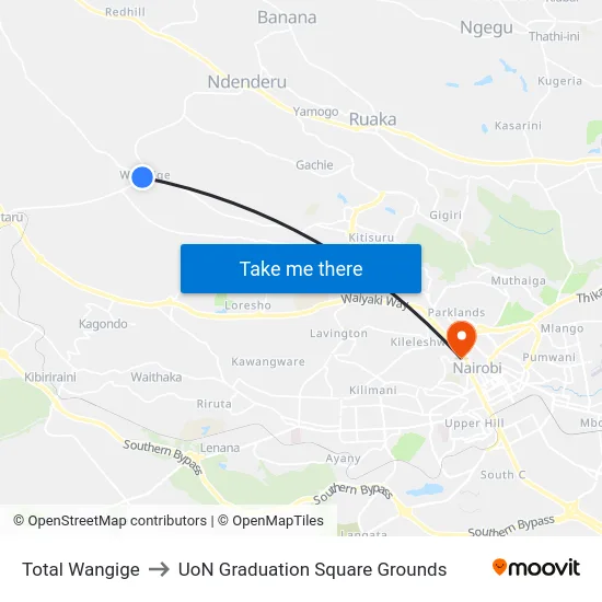 Total Wangige to UoN Graduation Square Grounds map