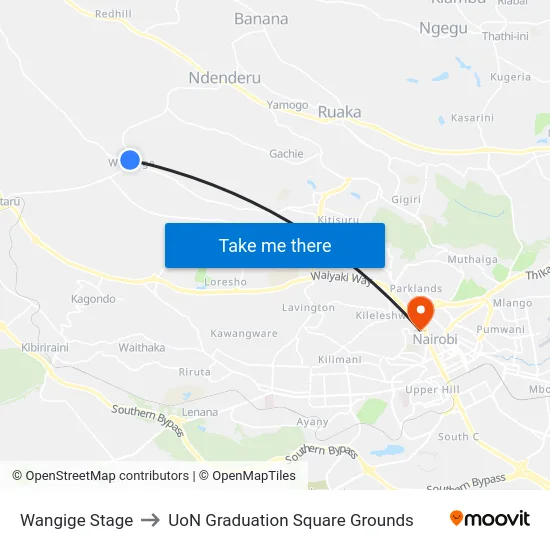 Wangige Stage to UoN Graduation Square Grounds map