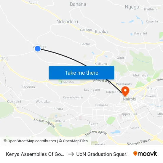 Kenya Assemblies Of God King'Eero to UoN Graduation Square Grounds map