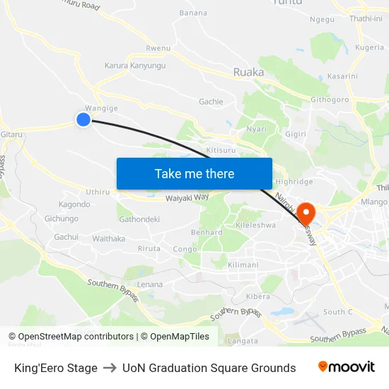 King'Eero Stage to UoN Graduation Square Grounds map