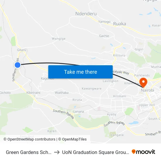 Green Gardens School to UoN Graduation Square Grounds map