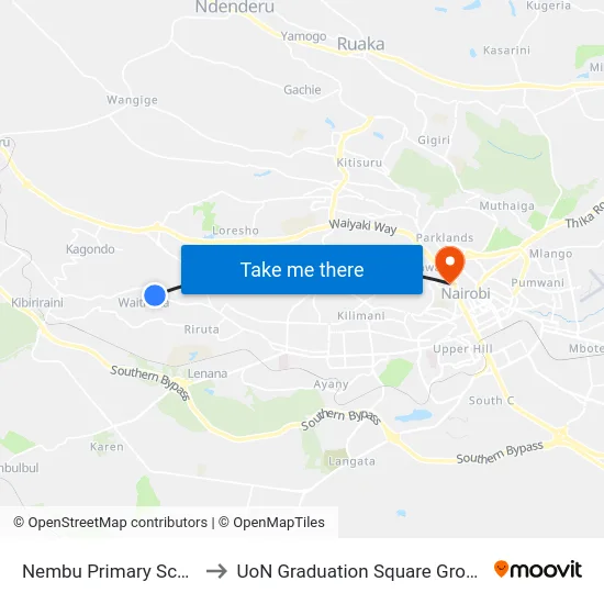 Nembu Primary School to UoN Graduation Square Grounds map