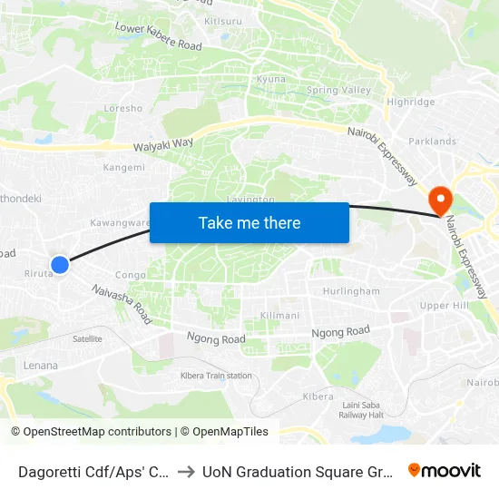 Dagoretti Cdf/Aps' Camp to UoN Graduation Square Grounds map