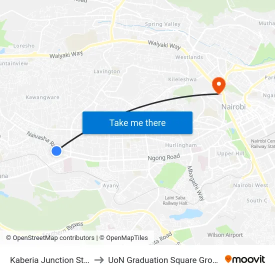 Kaberia Junction Stage to UoN Graduation Square Grounds map