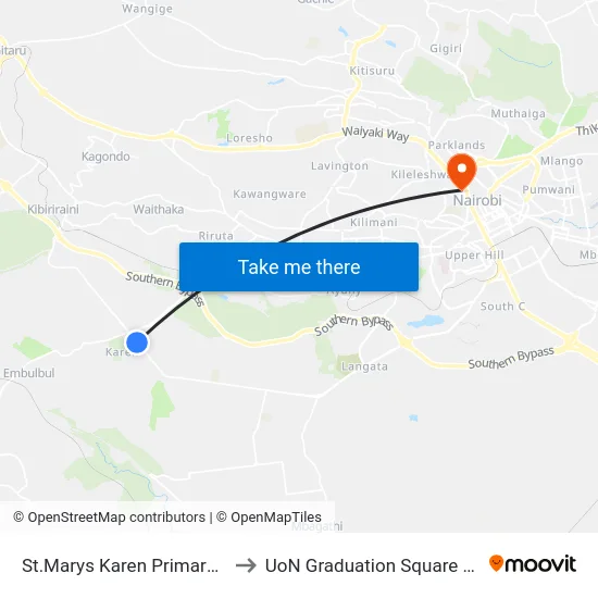 St.Marys Karen Primary School to UoN Graduation Square Grounds map