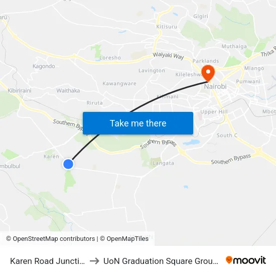 Karen Road Junction to UoN Graduation Square Grounds map