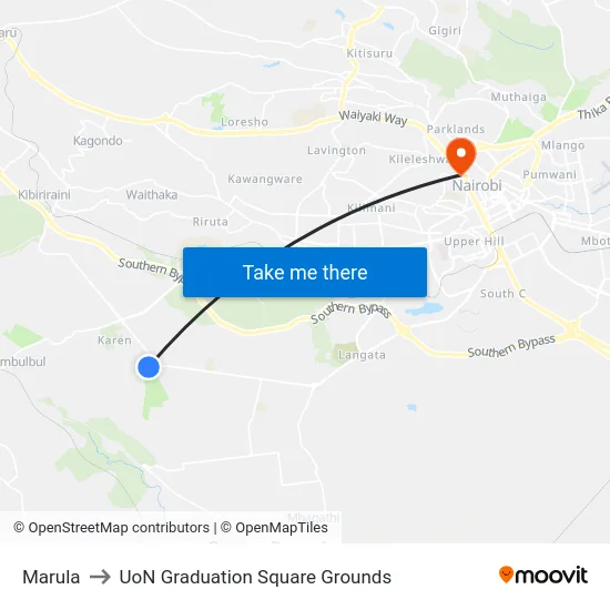 Marula to UoN Graduation Square Grounds map