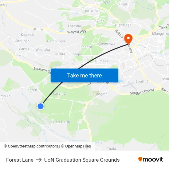 Forest Lane to UoN Graduation Square Grounds map