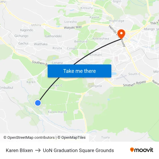 Karen Blixen to UoN Graduation Square Grounds map