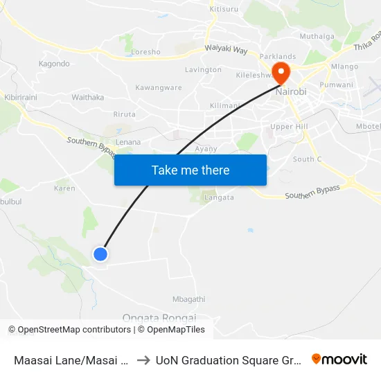 Maasai Lane/Masai West to UoN Graduation Square Grounds map